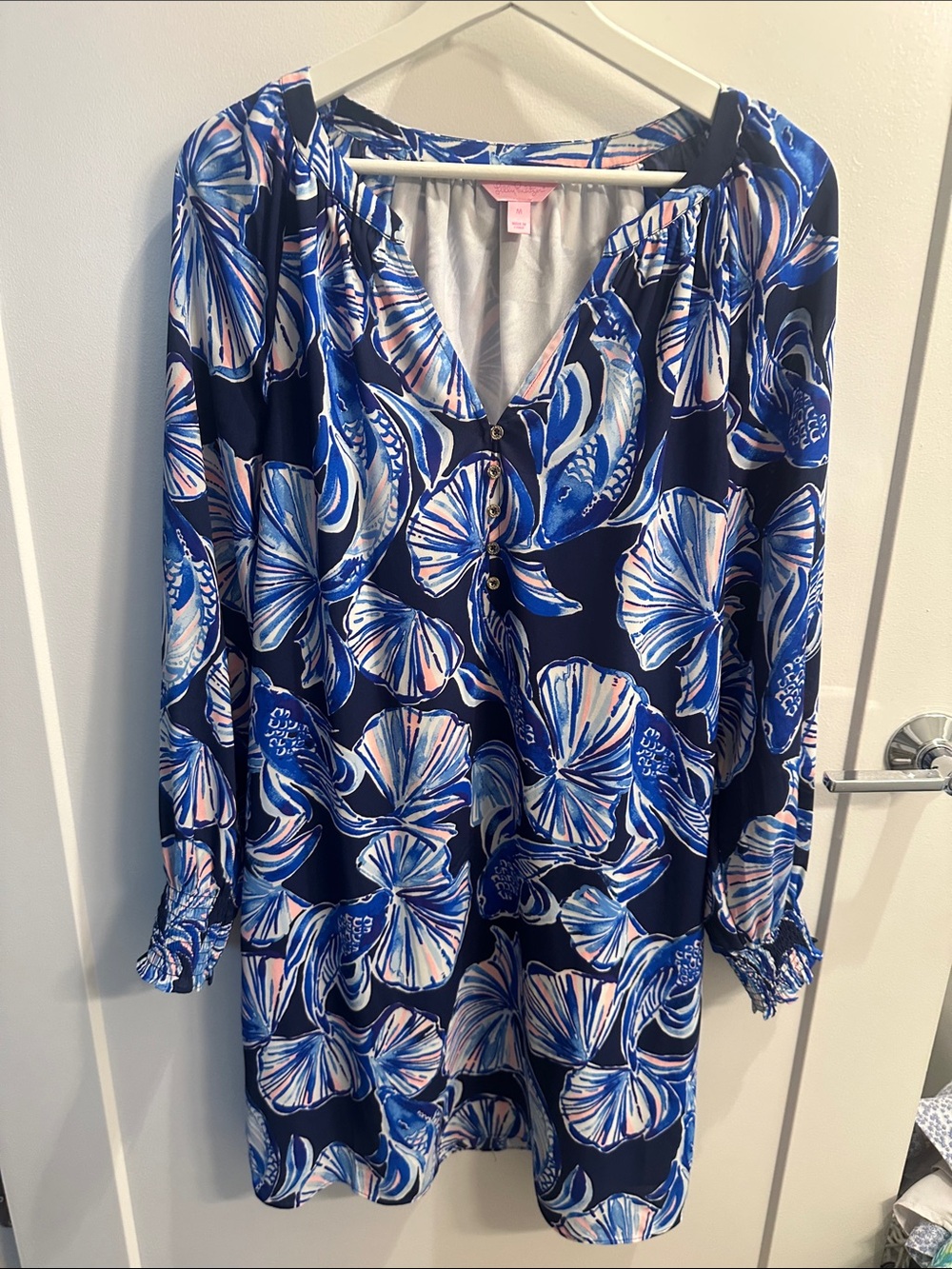 Lilly Pulitzer Navy Blue Floral V-Neck Long-Sleeve Tunic